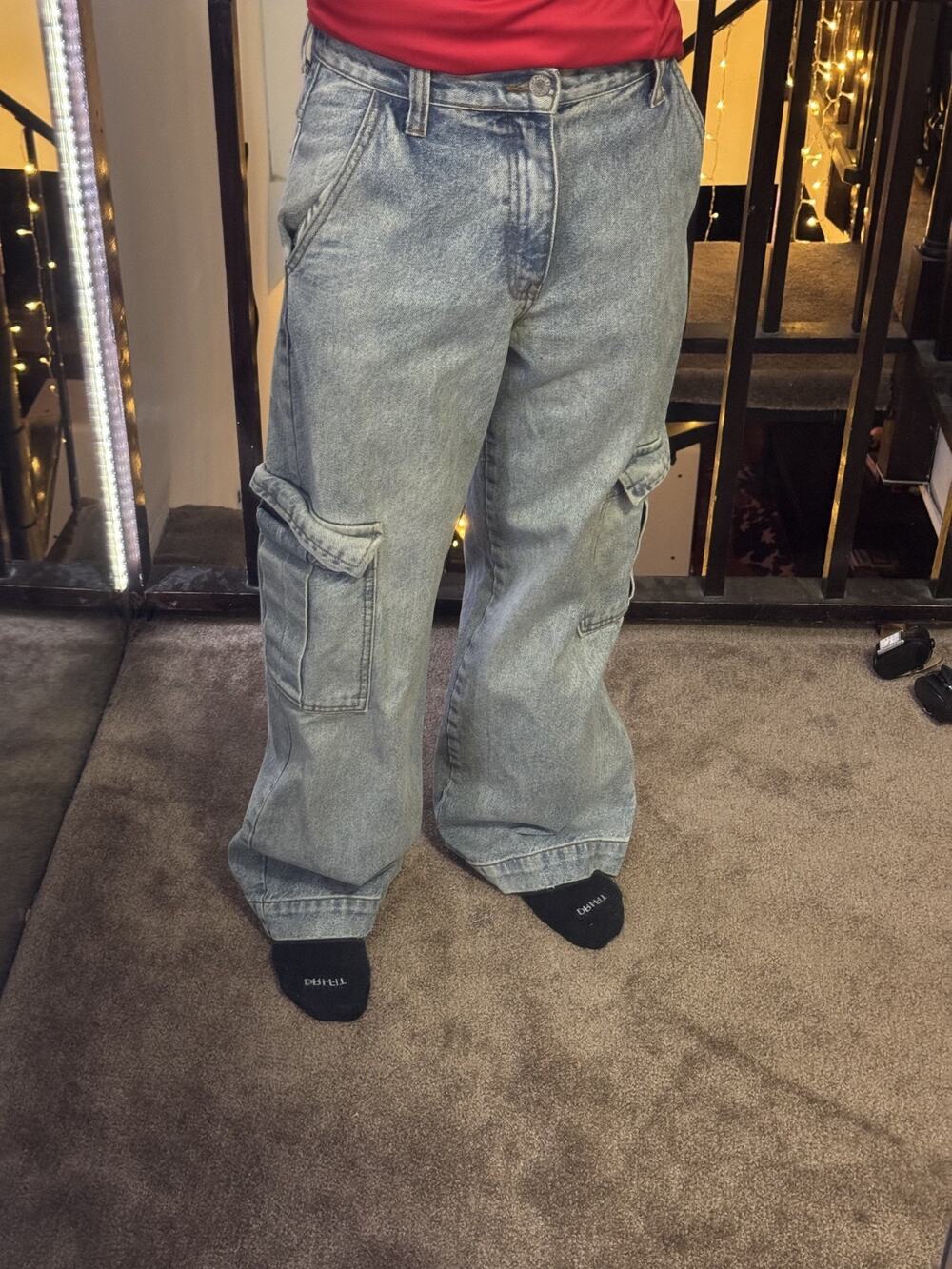 J Galt Shanghai Jeans Tatum Wide Leg Denim Cargo Pants Unisex Size S Blue